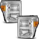WEELMOTO Headlights Assembly for 11-16 Ford F250 F350 F450 F550 Super Duty | Compatible with 2011-2016 F250 F350 F450 F550 Headlamp Replacement Headlight Chrome Housing Amber Reflector