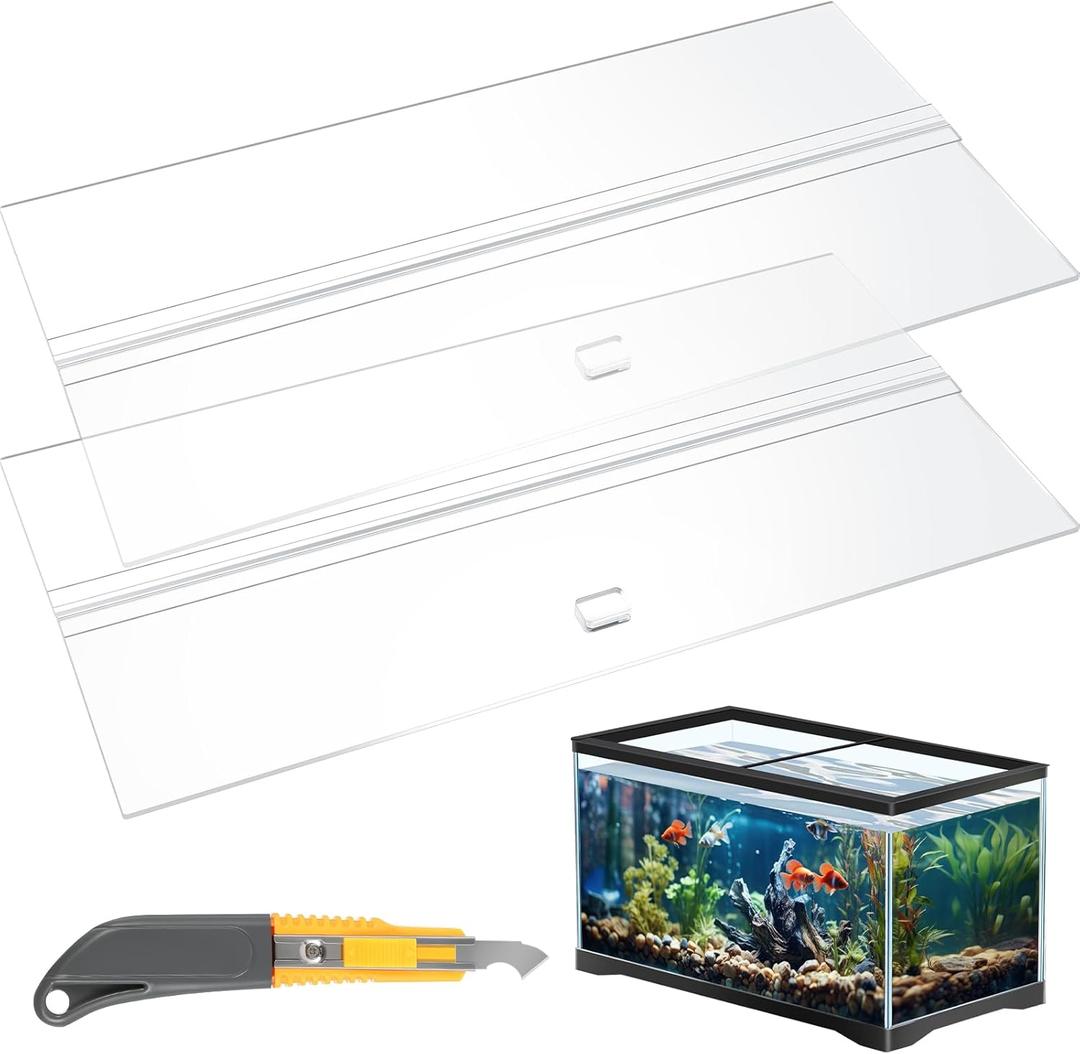 Juexica Aquarium Lids Acrylic Canopy 2 Pieces Set 22.95 x 11.5 x 0.28 Inch for 33/40/55 Gallon with Center Brace Aquariums Cover Fish Tank Lid with a Hook Knife, Clear (48 x 13 in)