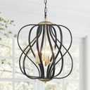 17" Black and Gold Chandelier Geometric Metal Modern Industrial Chandeliers Lighting for Farmhouse Living Room Entryway Kitchen (Bronze-4 lights)