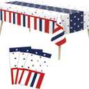 Tbsone 3 Pack 4th of July Patriotic Tablecloth, Disposable Red White and Blue Plastic Table Cloth, USA Party Decorations, Independence Day Supplies for Outdoor Picnic, Camping, Memorial, or Home