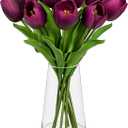 Fake Tulips Artificial Tulip Flowers in Glass Vase with Faux Water, 14.2" Real Touch Purple Tulip Flowers Dcor for Table Centerpiece Home Farmhouse Resto Wedding Decoration