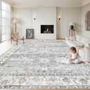 XLUEZ Area Rug 10x14 Living Room Rugs, Machine Washable Vintage Distressed Boho Area Rug Non-Slip Soft Low Pile Large Indoor Rugs for Bedroom Kitchen Dining Room Office (Light Blue, 10'x14')