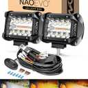 NAOEVO 4 Inch LED Pod Lights, Spot Flood LED Fog/Driving/Off Road Lights with 2 Leads Wiring Harness, Cube Pods for Truck Boat ATV UTV, 2pcs. (White/Amber/White&Amber)
