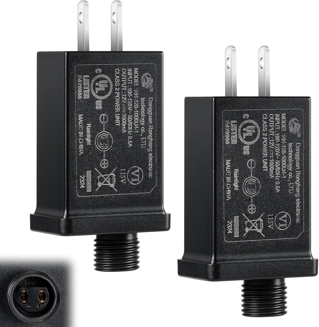 2 PCS Replacement Yard Inflatable Adapter,12V 1A Class 2 Power Supply, Low Voltage Transformer US Plug for Halloween/Thanksgiving/Christmas Inflatables