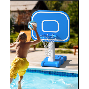 Pool Basketball Hoop, 33"x26"x50" Oversized Pool Toys with Adjustable Height Includes 4 Balls(Size 6, 2×Size 3, Glow)/ Nets/Pump for Poolside Water Basketball Game, Swimming Pool Games for Kids Adults