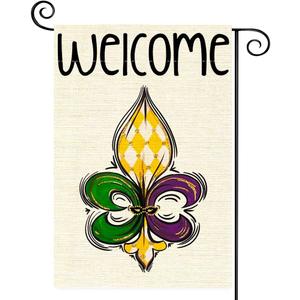 Mardi Gras Garden Flag 12x18 Inch Double Sided, Best Choice Welcome New Orleans Carnival Funny Welcome Peeps Yard Outdoor Seasonal Mini Burlap Spring Garden Flags(AE15)