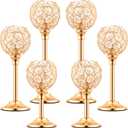 6 Pcs Crystal Candle Holder 3 Sizes Candle Holders for Wedding Table Centerpiece, Table Decor, Candlestick Holder for Fireplace Candelabra, Home Living Room Decor(Gold)