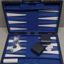 Premium Backgammon 15 Inches Medium Blue - Backgammon Sets for Adults and Kids - Leatherette Back Gammon Board Game Set - Travel Backgammon Set Board Encased with Accessories