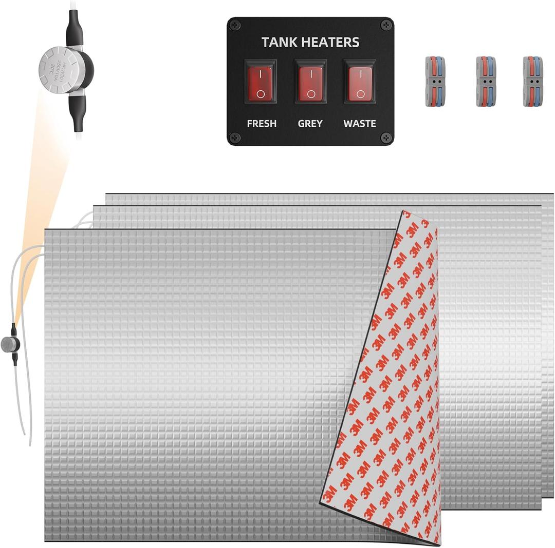 DaierTek RV Tank Heater Pad 12V with 2 Thermostat 12"  18" for 50 Gallons Fresh Water/Grey Water/Black Water Tank, RV Water Holding Tank Heater for Travel Trailer Camper Motorhome -3pcs