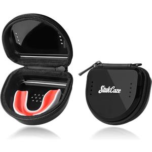 2 x Mouth Guard Case with Zipper, Portable Carrying Retainer Mouthguard Case for Youth Football, Breathable Mouth Guard Boxing with Climbing Clip, Travel Storage Adult & Youth Sizes Black