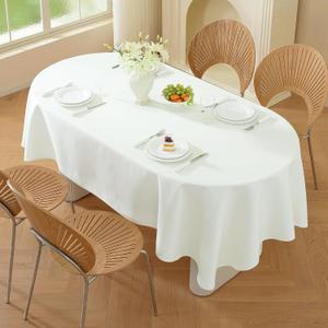 Classic White Oval Tablecloth - Made of Durable Plain Cloth, Heavy Duty & Wrinkle-Resistant, Smooth Surface for Party Restaurant Formal and Everyday Dining, Easy to Iron,60 x 120 Inch
