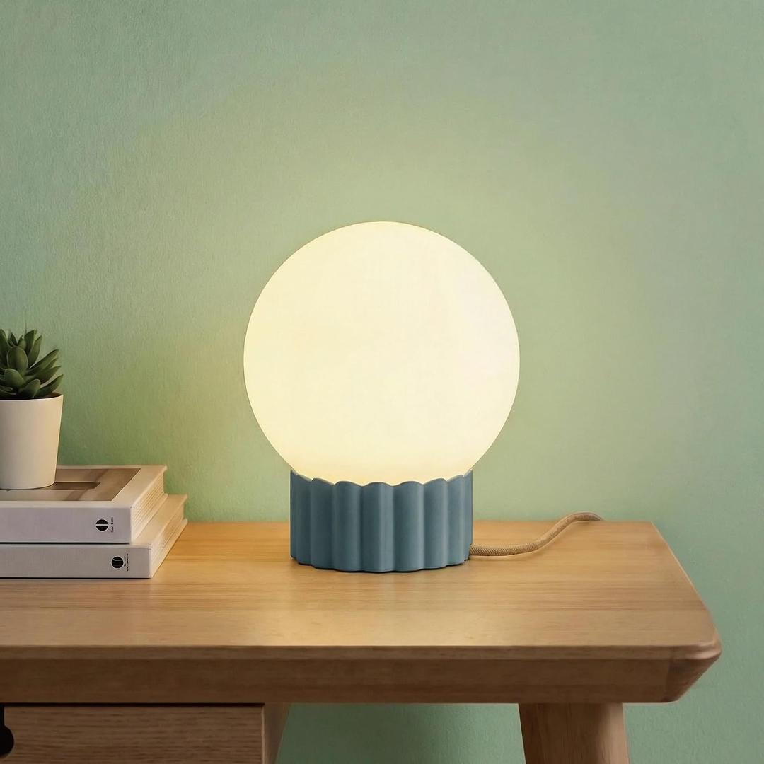 6.9 Glass Table Lamp for Living Room, Stepless Dimmable Nightstand Lamp with Frosted Glass Globe Shade for Bedroom Desk, Dorm, Bedside, Entryway, Bookshelf, UL Listed, Bulb Not Included, Blue