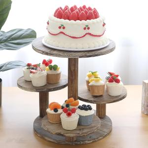 5 Tier Round Cupcake Tower Stand for 60 Cupcakes Wooden Cake Stands Farmhouse Tiered Tray Decor Cupcake Display for Birthday Graduation Baby Shower Tea Party and Wedding (Burlywood)