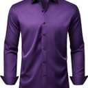 Mens Wrinkle Free Dress Shirts Regular Fit Business Button Down Shirt Formal Long Sleeve Wedding Stretch Shirts (Purple, XXL)