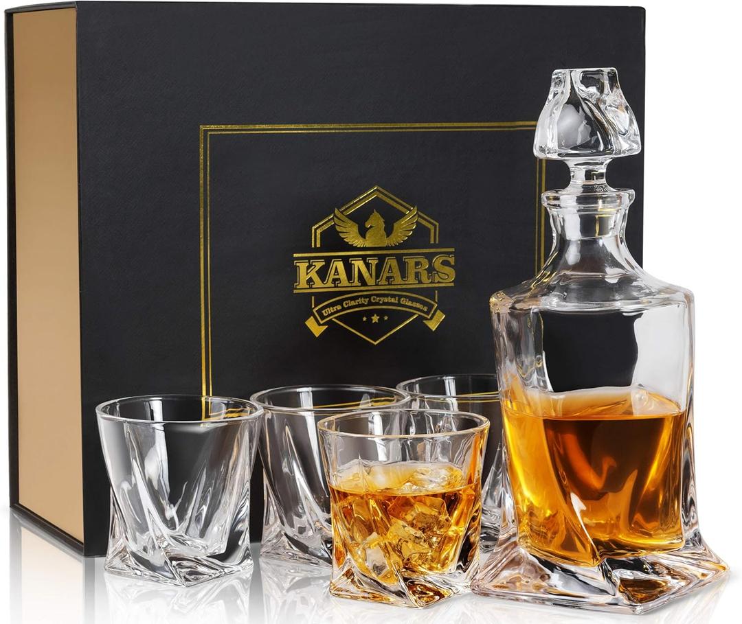 Whiskey Decanter Set with Glasses, KANARS 27oz Crystal Liquor Decanter In Luxury Gift Box for Bourbon Alcohol Cognac Scotch Brandy, Unique Men Gift for Housewarming Father's Day Wedding