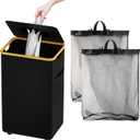 MinBoo 110L Large Laundry Basket with Lid, Tall Collapsible Clothes Hamper with Removable Bag & Bamboo Handles, Foldable Dirty Clothes Bin for Bedroom, Bathroom, Dorm, Laundry Room