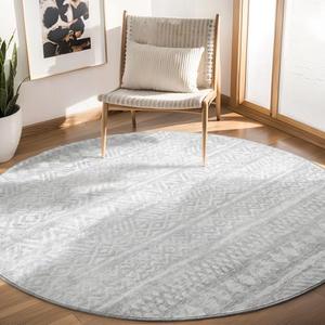 Round Rug 6ft Circle Area Rugs for Living Room Bedroom Dining Room Carpet Washable Circular Rug for Nursery Kids Playroom Non Slip Soft Cozy Grey