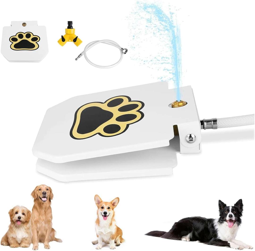 Dog Water Fountain Step On, Outdoor Paw Activated Drinking Pet Water Fountain, Upgraded Dog Sprinkler Pet Dispenser with Copper Valve Set,Fresh Water to Drink,Y Splitter Included,Easy to Train