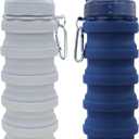 Collapsible Water Bottles Travel water bottle Sports Portable Sport Water Bottle Reusable Water Bottles comes with mountaineering Buckle 500ml silicone Water-proof camping water bottle (Light grey+Dark blue)