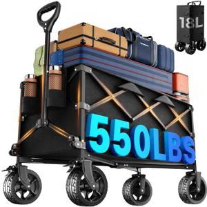 40" Extra Large Collapsible Wagon Cart 550 lbs Capacity Big Wheels IrBlack