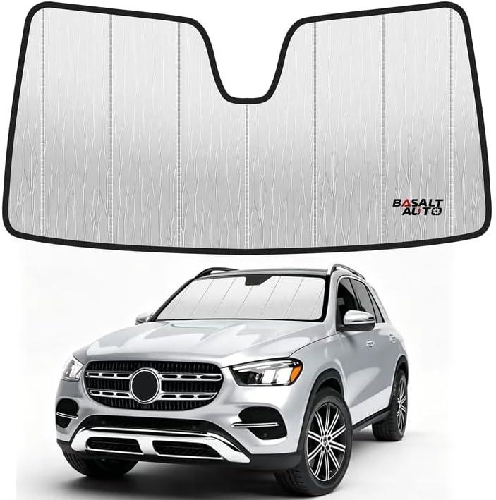Windshield Sun Shade Compatible for 2020-2025 Benz GLE GLS Silver Reflective Foldable Front Sun Visor Sunshade Protector with Storage Bag Keep Interior Cool