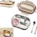 Adult Lunch Box Set, Five Compartments, Stainless Steel Construction, Easy to Clean, Heats Food by Adding Hot Water