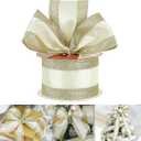 HUIHUANG Gold Wired Satin Ribbon with Glitter Stripe Edges 2.5 inch, Gold and White Christmas Ribbon for Tree, Bows Making, Wreath Supplies, Gift Wrapping Garland, Home Decor, Crafts -10 Yards