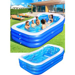Inflatable Pool with Big Backrest and Seat,Oversized Thickened Large Blow Up Pool for Adults,Inflatable Backyard Pools for Kid and Adult, Durable Swimming Pools Summer Water Party (98"x63"x21.6", Blue)