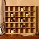 Kigley Oversize Coffee Mug Display Rack Wooden Shelves Rustic Shot Glass Display Case Travel Mug Shelf Wall Mounted Rack Holder Shadow Box (5 x 6,Light Nut-Brown), 32.68 Inches X 35.83 Inches X 4.13 Inches