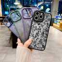 for iPhone 13 Pro Max Case, Flowers Butterfly Slim Hard PC Frosted Shockproof Drop Protection Cover, Translucent Matte Floral Phone Case for Women Girls 6.7" - Green