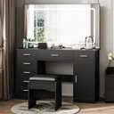 IDEALHOUSE Vanity Desk with Mirror and Lights, White Makeup Vanity with 7 Drawers, 3 Light Mode and Brightness Adjusted, Dressing Table with Hairdryer Holder for Bedroom