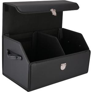 Trunk Organizer for Car, SUV Trunk Organizer Leather Storage, Cargo Box-Automotive Consoles Organizers-Multi-Compartment Adjustable Auto Grocery Home Storage Box (Medium, Black)