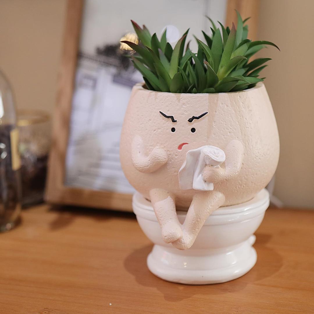 Face Planter Pots Funny Toilet Plant Pot for Indoor Plants, Cute Face Head Flower Pots Quirky Succulent Planters Gift Ideal for Home, Office, Christmas