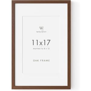 11x17 Oak Picture Frame, Solid Oak 11x17 Poster Frame with Mat to 8x12(Openning Size is 7.5x11.5), Natural Wood 17x11 Frames for Wall, (Walnut Set of 1), 11x17 in - 1P
