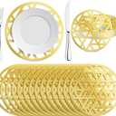 Tinlade 50 Pcs Gold Round Paper Placemats Bulk 12 Inch Gold Laser-Cut Geometric Pattern Charger Placemats for Modern Weddings Dinner New Years Eve Festive Party Birthday Table Decoration