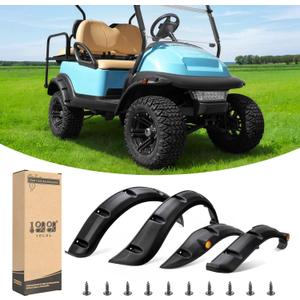 10L0L 4PCS Golf Cart Fender Flares for Yamaha G29, EZGO TXT/RXV, Club Car DS/Precedent - Heavy Duty ABS Plastic Mud Guards with Reflectors & Stainless Steel Hardware