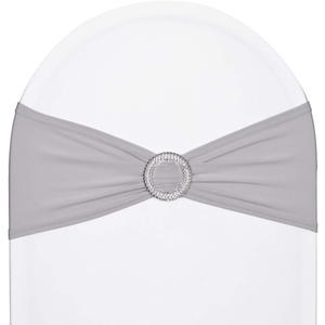 50pcs Grey Stretch Chair Sashes with Buckle for Christmas Wedding Party Banquet Birthday Anniversary Ceremony Reception Celebration Decoration Elastic Spandex Chair Cover Bow Ribbons (Silver)