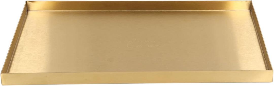 Gold Rectangle Trays, 12x8 inch Stainless Steel Metal Gold Plate Serving Tray Rectangle Decorative Cosmetic Jewelry Display Tray for Living Room, Vanity, Bathroom (11.9" x 8" x 0.6")