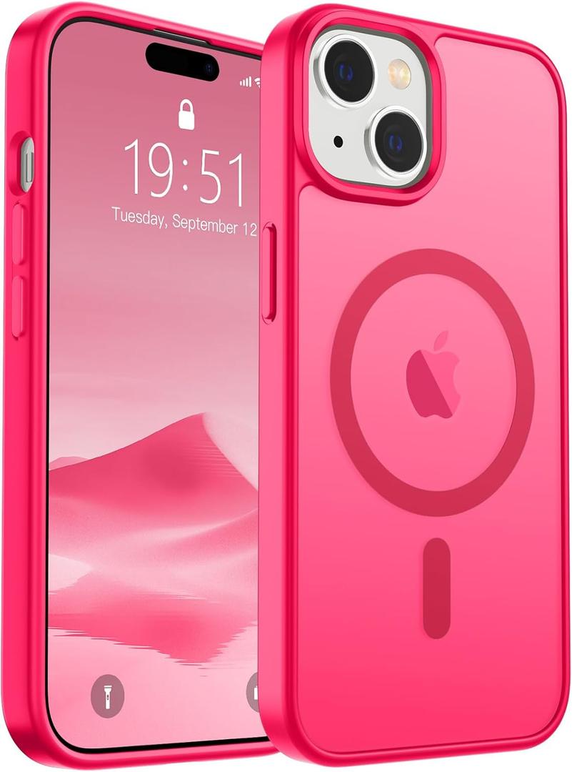 SUPFINE Magnetic for iPhone 15 Case (Compatible with MagSafe) (Military Grade Drop Protection) Slim Translucent Matte Shockproof with Anti-Fingerprint Phone Case, Hot Pink