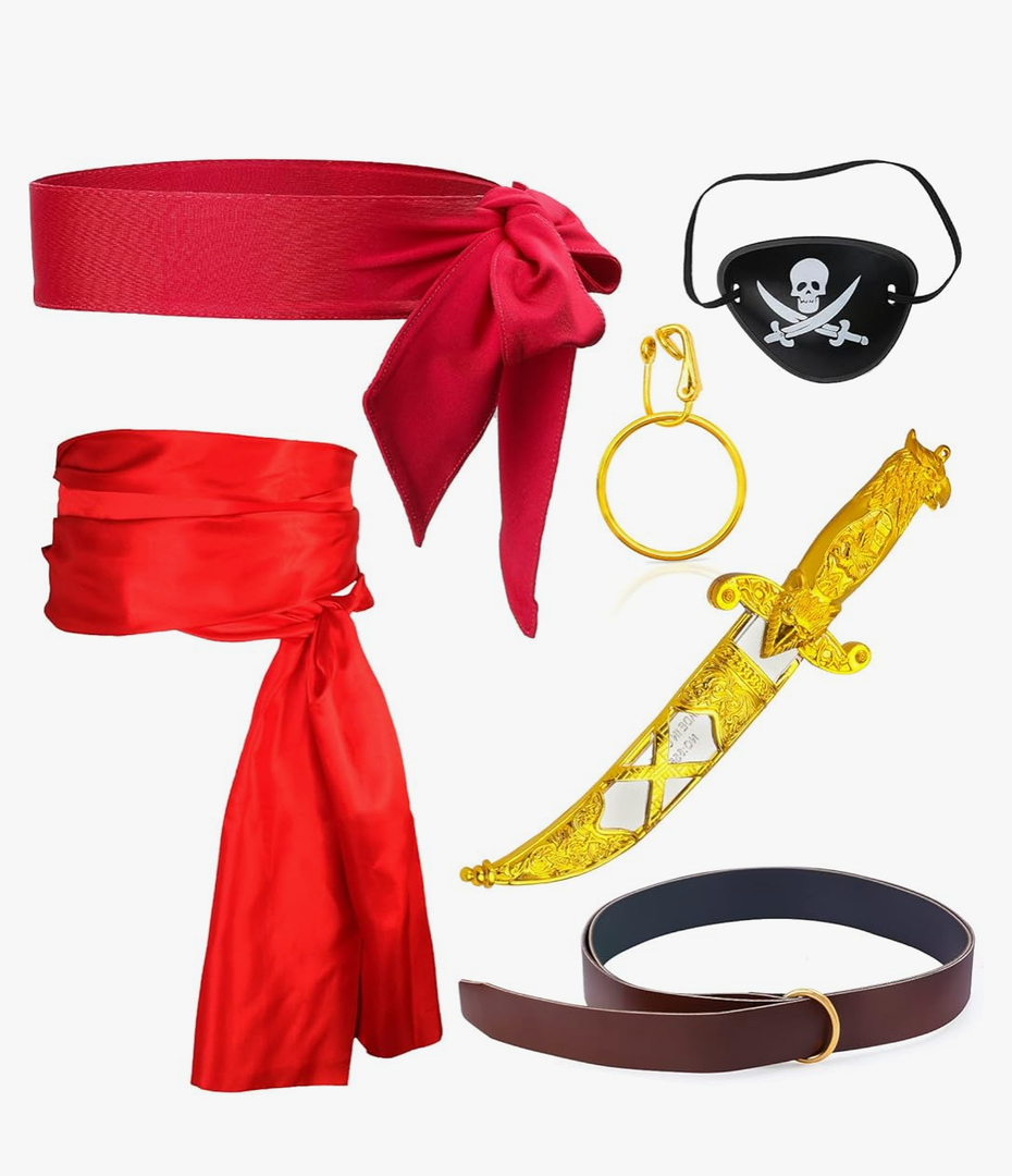 Yewong Captain Pirate Costume Accessory Set Red Head Tie Bandana Pirate Sash Eye Patch Earring Dress Up Accessories Kit