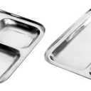 Satre Online and Marketing Square Plates Set of 4 Lunch Dinner Thali 3 Deep Compartments Stainless Steel