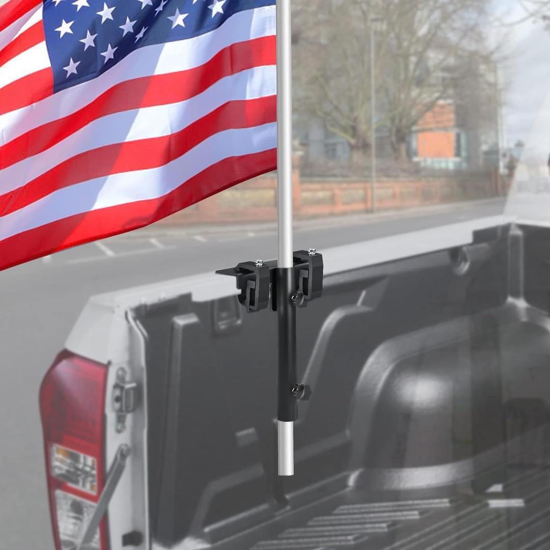 GADFISH No Drilling Side Flag Pole Mount Kit for Truck Bed, Universal Black Flagpole Holder Fit Up to 1.5" Pole