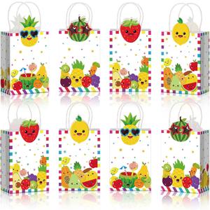 Kolldenn 24pcs Fruit Party Favors Bags Bulk with Handles Summer Kawaii Tutti Frutti Gift Bags Kraft Paper Goodie Bag for Sensory Tropical Theme Birthday Party Supplies