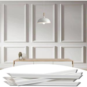 6-Frame Premade Accent Wall Molding Kit, Ready-to-Assemble Wainscoting Panels, Pre-Cut Chair Rail Moulding Trim for Home Dcor (Paintable White)
