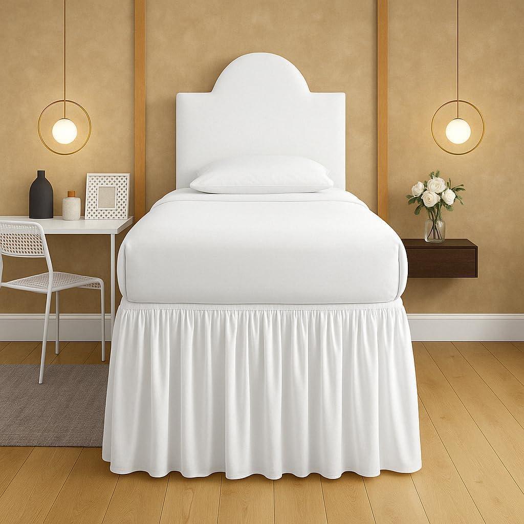 Mattress-Homes Ruffled Dorm Bed Skirt, Twin XL, 30-Inch Drop, Tailored with Split Corners, White Dust Ruffle for Lofted College Beds, Twin Extra Long Dorm Bedding Essential