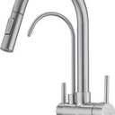 Kitchen Faucet with Pull Down Sprayer, Kitchen Sink Faucet with Drinking Water Faucet,2 Handle 3 in 1 Water Filter Purifier Faucets,Brushed Nickel
