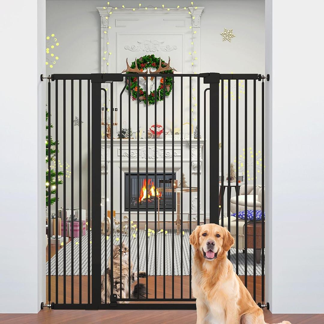 51" Extra Tall Cat Gate for Doorway Auto Close Encrypted Cat Gate 30"-49.27" Adjustable Width Pet Gate Include 5.5" and 8.26" Extension Kits No Drilling Pressure Mount Kit