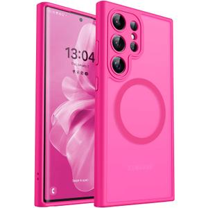 CANSHN Designed for Samsung Galaxy S22 Ultra Case [Full Camera Protection] [Compatible with MagSafe] Translucent Matte Shockproof Protective Phone Cover 6.8 Inch - Hot Pink
