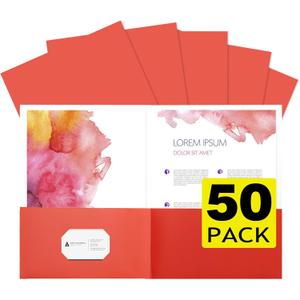 50pcs Red Folders with Two-Pockets Fit Letter Size Paper,Paper File Designed for Office,Home and Classroom Use