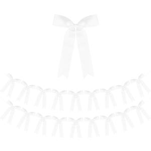 White Bow Garland Banner 2 Strings 18PCS, Pre-Strung Satin Ribbon Bow Ornaments for Birthday, Baby Shower, Bridal Shower, Wedding, Bachelorette Party, Engagement, Anniversary, Graduation Decor